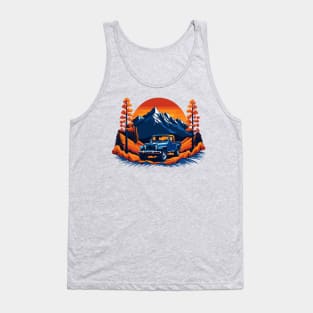 Vintage Jeep Pickup Fall Mountain Scene Tank Top